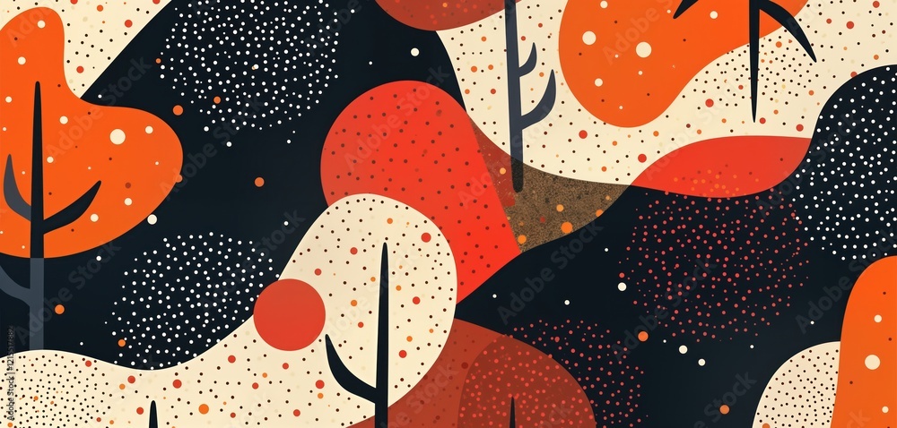 Poster abstract pattern design with black orange, red shapes on light background. geometric shapes, fluid p