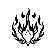 Fiery Abstract Floral Design: Black and White Tribal Flame Vector Graphic