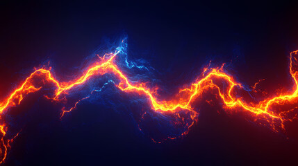 Dark background with dynamic flowing river in electric blue and orange. lights that produce abstract digital art. generate ai. Electric Canyon. Illustration