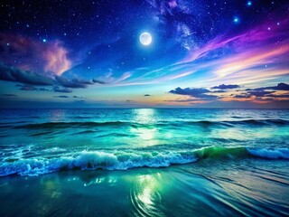 Obraz premium Serene Night Sea: Calming Ocean Blues, Greens & Purples Stock Photo