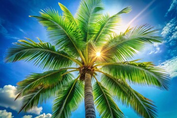 Fototapeta premium Serene Palm Tree Portrait: Tropical Vacation Photography