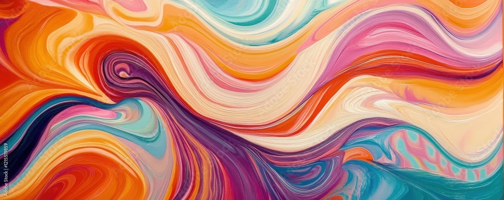 Poster vibrant abstract swirls with multicolored fluid patterns