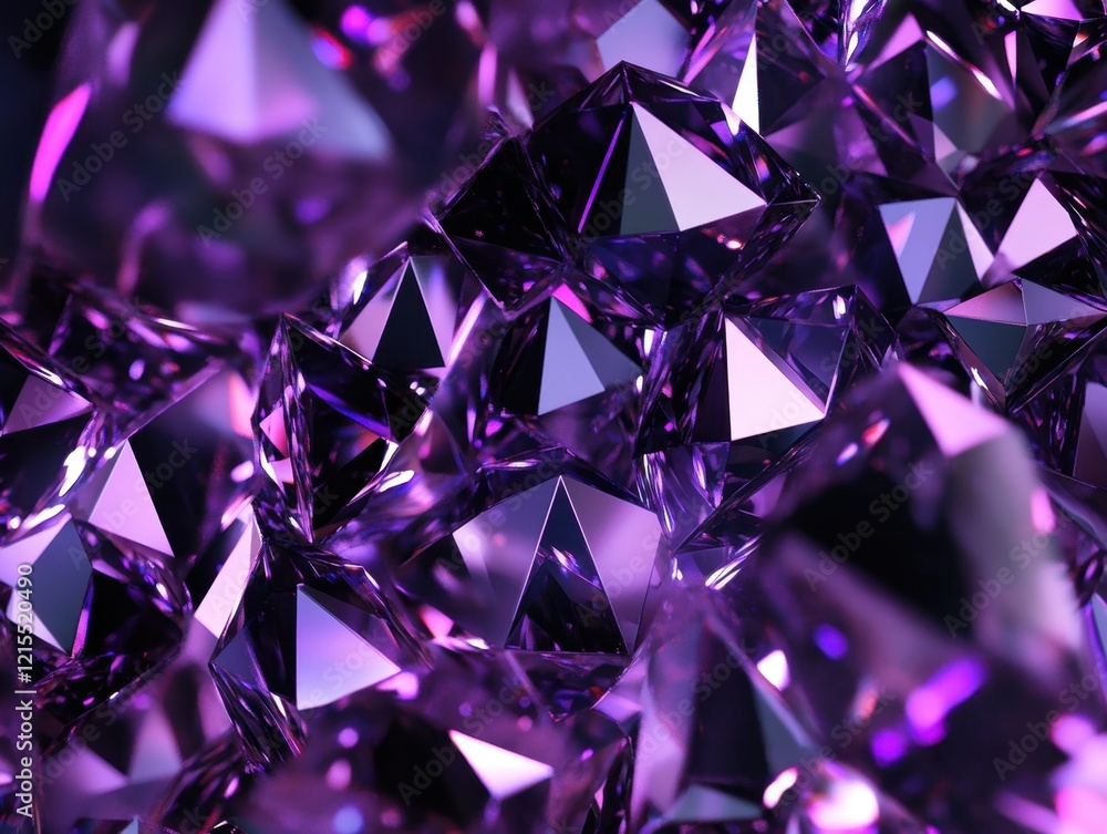 Poster a digital art piece featuring an array of purple and black diamonds, arranged in geometric patterns 