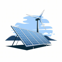 Solar Panels wind turbine clean renewable energy sources concept image	