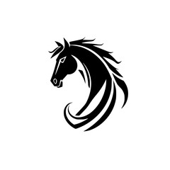Fototapeta premium Majestic Horse Head Silhouette: Elegant Black Equine Logo Design. Perfect for branding, equestrian themes, and nature-inspired projects.