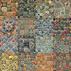 Creative patchwork tiled backgrounds. AI generated illustration