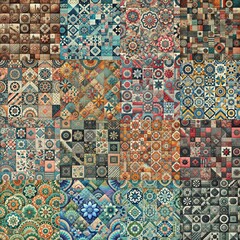 Fototapeta premium Creative patchwork tiled backgrounds. AI generated illustration