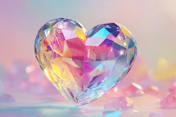 Colorful crystal heart on display