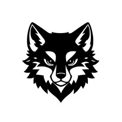 Majestic Wolf Head: Black and White Vector Illustration. Perfect for logos, prints, and graphic designs. This striking image captures the wild spirit of the wolf.