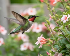 Fototapeta premium Ruby-throated Hummingbird in Flight