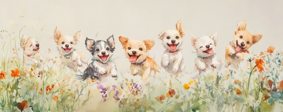Playful puppies in a colorful wildflower field