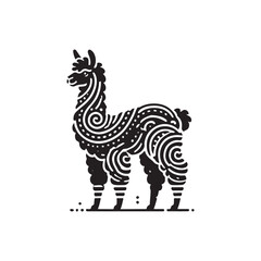 Black Color Alpaca silhouette design Vector Illustration, Solid White Background (2).eps