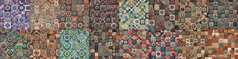 Creative patchwork tiled backgrounds. AI generated illustration