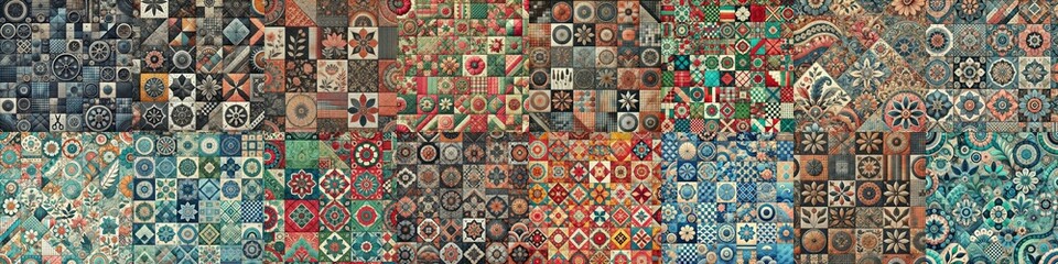 Creative patchwork tiled backgrounds. AI generated illustration