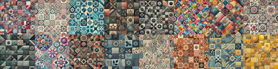 Creative patchwork tiled backgrounds. AI generated illustration