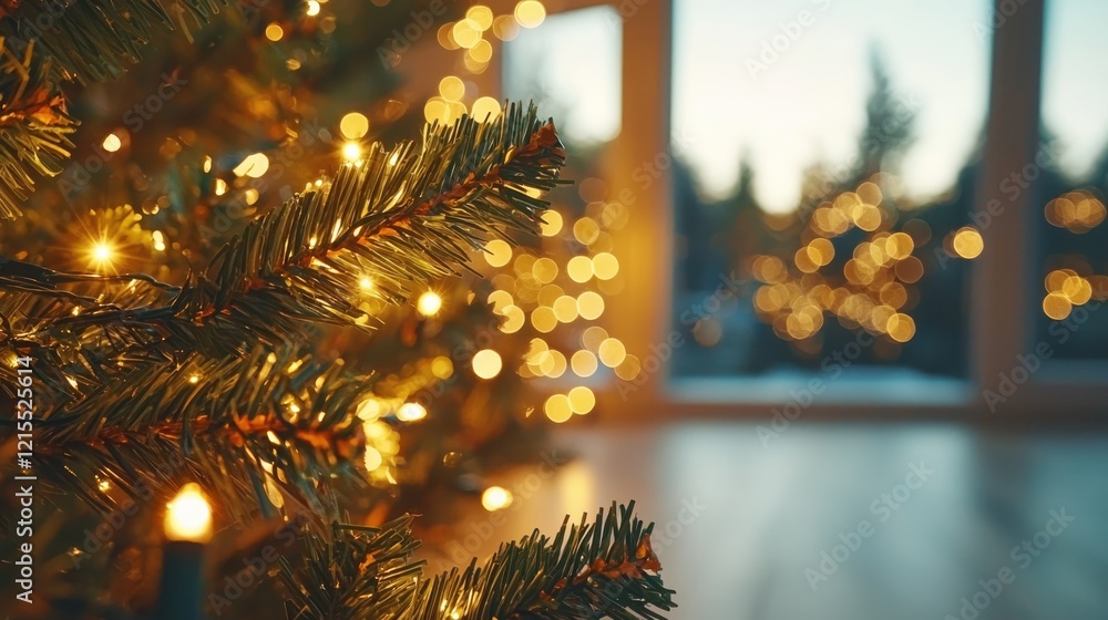 Aufkleber softly lit holiday lights creating a dreamy bokeh effect in a cozy indoor setting capturing the esse