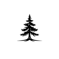 Majestic Evergreen Tree: Nature's Timeless Symbol. Black and white vector illustration of a pine tree, perfect for nature-themed designs, logos, and more.