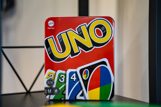 UNO card game on a shelf. Toronto, Canada - October 11, 2024.