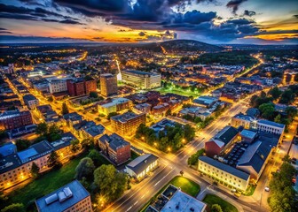 Obraz premium Sherbrooke, Canada Night Aerial: Illuminated Cityscape at Dusk