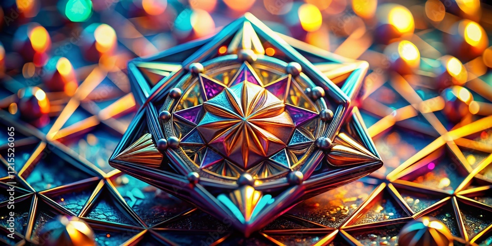 Poster shining abstract symbol: high-detail macro shot of a gleaming geometric design