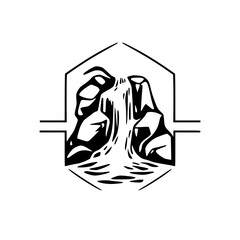 Majestic Waterfall Landscape: A Serene Nature Scene. Discover the beauty of a cascading waterfall flowing from rugged mountain rocks. Perfect for nature lovers and travel enthusiasts.