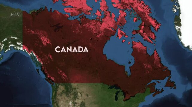 Zoom from Earth to Canada. World map animation with country borders, Images from NASA