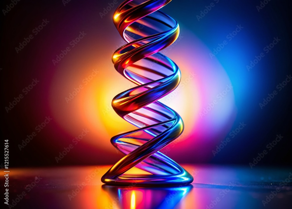 Poster silhouette of abstract plastic helix with dynamic lighting and geometric shapes