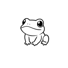 Adorable Cartoon Frog Illustration - Cute Amphibian Drawing, Simple Line Art, Minimalist Design, Black and White Vector Graphic