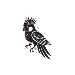 Black Color Cockatiel silhouette design Vector Illustration, Solid White Background (2).eps