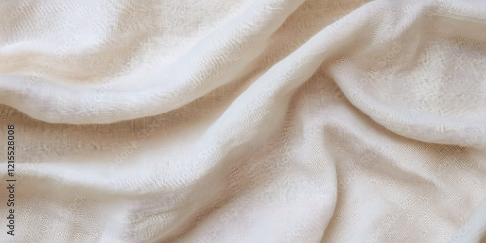 Poster light beige linen fabric gently flowing and creating elegant folds, perfect for backgrounds and desi