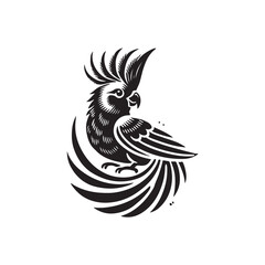 Black Color Cockatiel silhouette design Vector Illustration, Solid White Background (3).eps