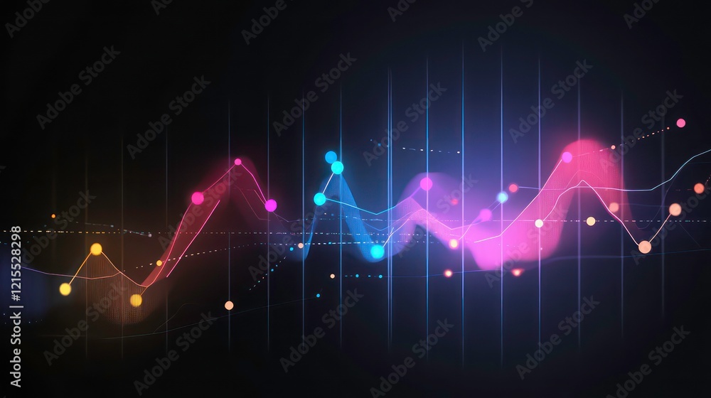 Aufkleber abstract graph line chart with data points on a black background.
