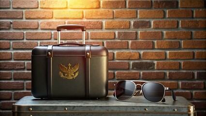 Silhouette of Black Suitcase, Thailand Passport & Sunglasses - Minimal Travel Concept