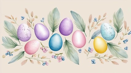 Whimsical Pastel Easter Egg Decor with Soft Watercolor Blooms