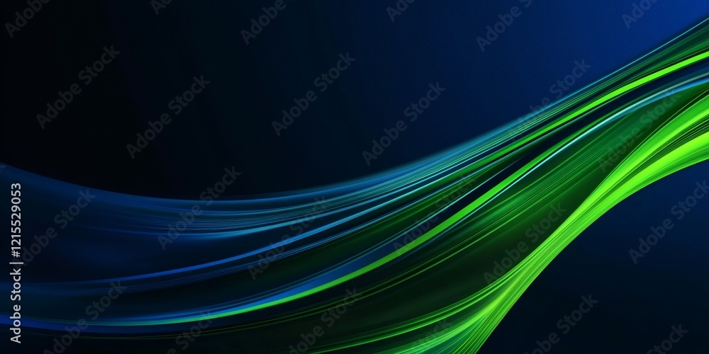 Poster green and blue light trails creating a dynamic and abstract design on a dark background, perfect for