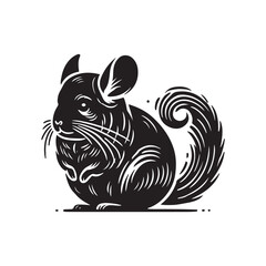 Black Color Chinchilla silhouette design Vector Illustration, Solid White Background (3).eps