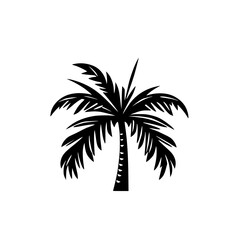 Palm Tree Silhouette: A Tropical Minimalist Design. Perfect for summer vacation themes, beach designs, and tropical paradise illustrations. Black and white graphic symbol.