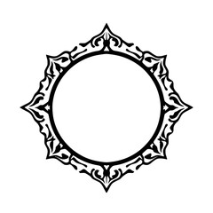 Circular Ornamental Frame: Vintage Flourish Border Design. Perfect for logos, invitations, and more.  A classic, elegant vector graphic in black and white.