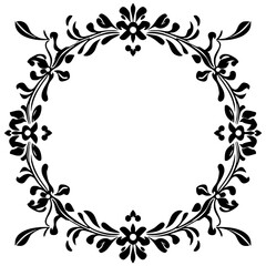 Elegant Black and White Floral Frame: Vintage Border Design, Ornamental Vector Illustration, Classic Decorative Element for Backgrounds and Templates
