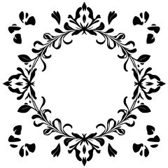 Elegant Black and White Floral Frame: Vintage Ornament Border, Circular Design, Vector Illustration, Classic Pattern, Decorative Element for Background, Template, Graphics, and Artwork