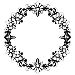 Circular Floral Frame: Vintage Black and White Decorative Border, Elegant Classic Ornament, Vector Design Element for Backgrounds and Templates