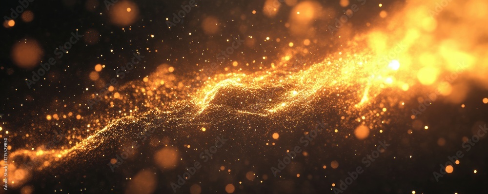 Poster glowing golden particle stream with abstract light effects