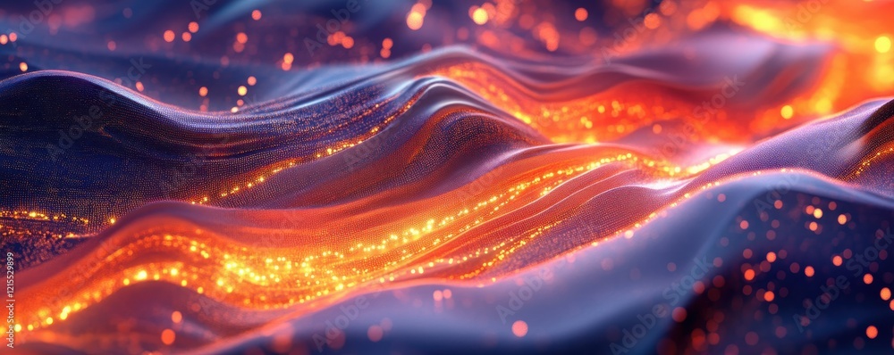Poster mesmerizing abstract waves of glowing particles in dynamic motion