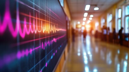 Fototapeta premium Hospital hallway, digital heartbeat display