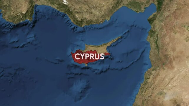 Zoom from Earth to Cyprus. World map animation with country borders, Images from NASA