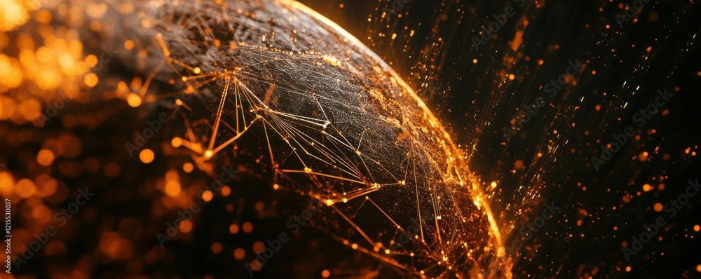 Poster abstract digital network on glowing earth in space