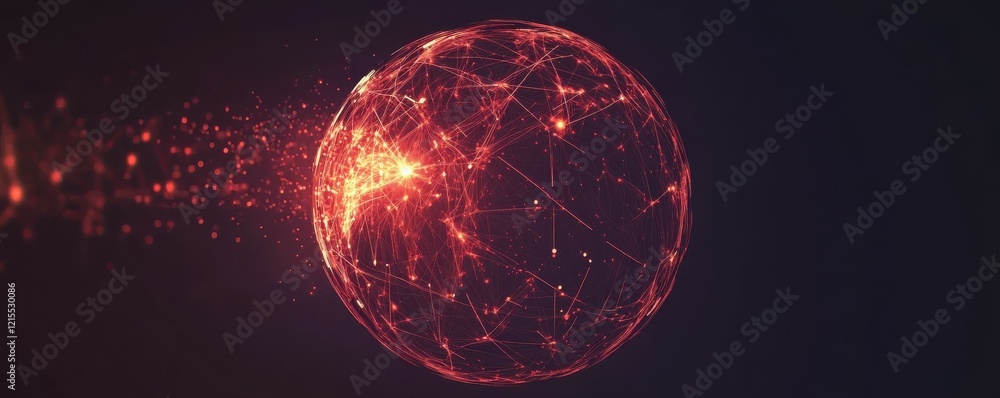 Poster glowing network sphere with dynamic connections and particles