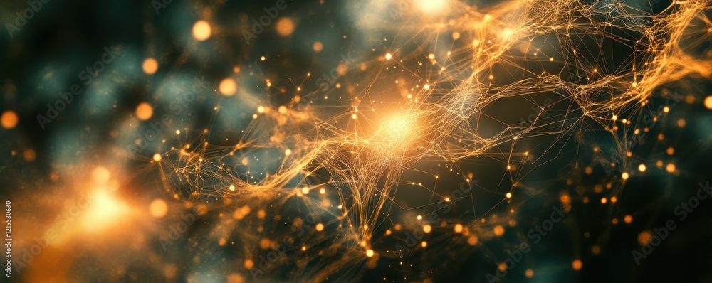 Poster abstract neural network with glowing connections and dynamic light