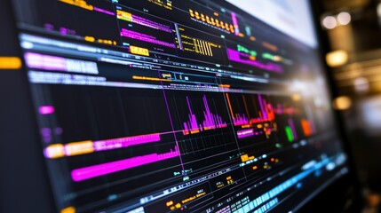 Naklejka premium Computer screen displaying colorful graphs, charts, and data analysis information, providing insights into market trends, financial performance, or other relevant metrics