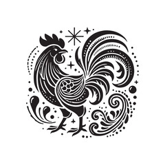 Black Color Chicken silhouette design Vector Illustration, Solid White Background (12).eps